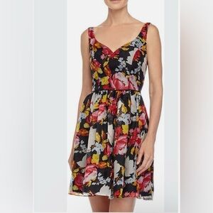 Jill Stuart Silk Sleeveless Floral Print Dress Black Red White size 2